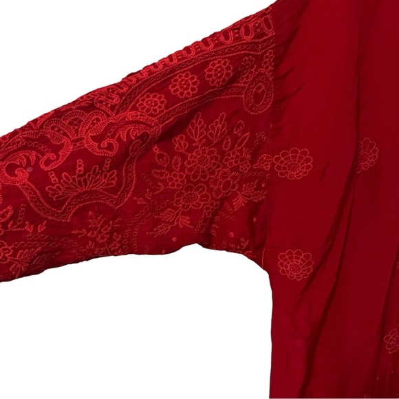 Johnny Was Antik Lace Collared Long Sleeve Blouse Red embroidered fairy whimsy M - Picture 15 of 16